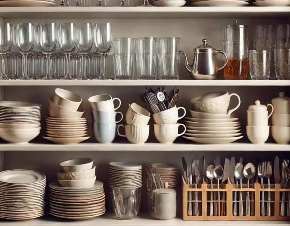 armário agrupar e categorizar com copos e pratos