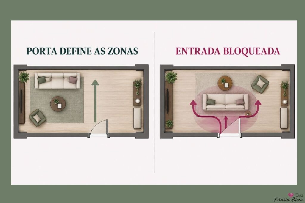 Porta interrompe parede longa